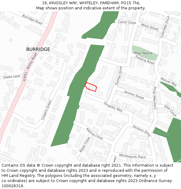 16, KINGSLEY WAY, WHITELEY, FAREHAM, PO15 7NL: Location map and indicative extent of plot