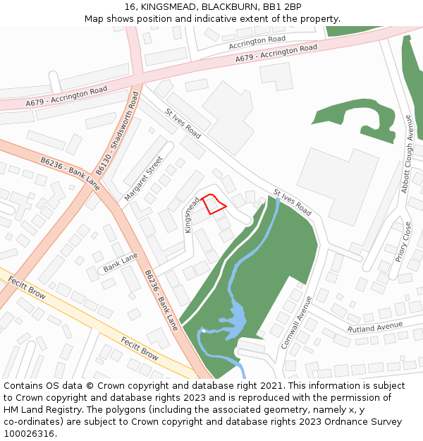 16, KINGSMEAD, BLACKBURN, BB1 2BP: Location map and indicative extent of plot