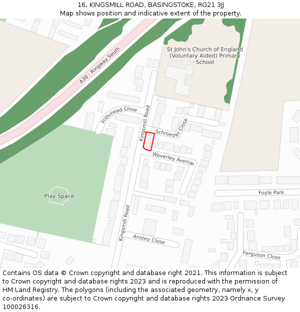 16, KINGSMILL ROAD, BASINGSTOKE, RG21 3JJ: Location map and indicative extent of plot