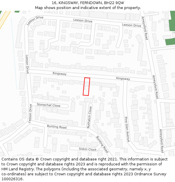 16, KINGSWAY, FERNDOWN, BH22 9QW: Location map and indicative extent of plot