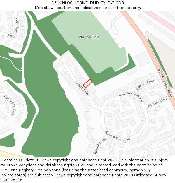 16, KINLOCH DRIVE, DUDLEY, DY1 3DB: Location map and indicative extent of plot