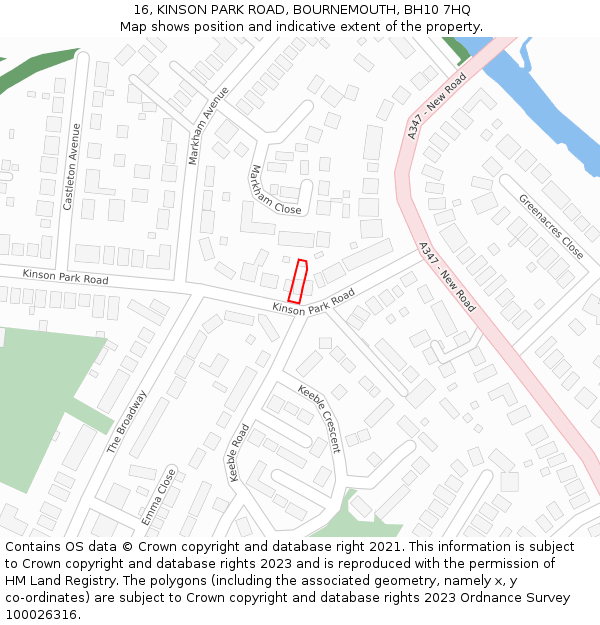 16, KINSON PARK ROAD, BOURNEMOUTH, BH10 7HQ: Location map and indicative extent of plot