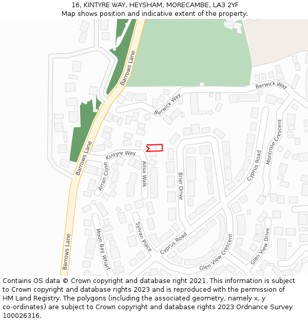 16, KINTYRE WAY, HEYSHAM, MORECAMBE, LA3 2YF: Location map and indicative extent of plot