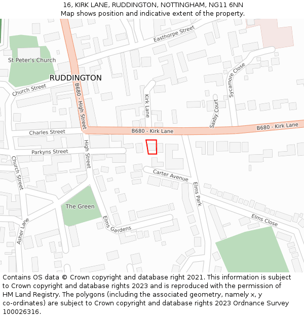 16, KIRK LANE, RUDDINGTON, NOTTINGHAM, NG11 6NN: Location map and indicative extent of plot