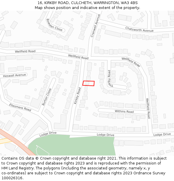 16, KIRKBY ROAD, CULCHETH, WARRINGTON, WA3 4BS: Location map and indicative extent of plot