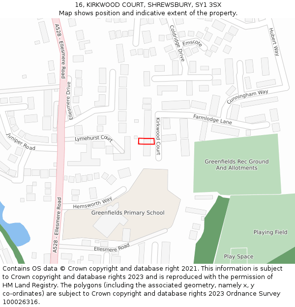 16, KIRKWOOD COURT, SHREWSBURY, SY1 3SX: Location map and indicative extent of plot