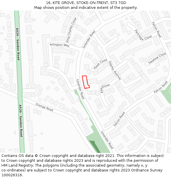 16, KITE GROVE, STOKE-ON-TRENT, ST3 7GD: Location map and indicative extent of plot