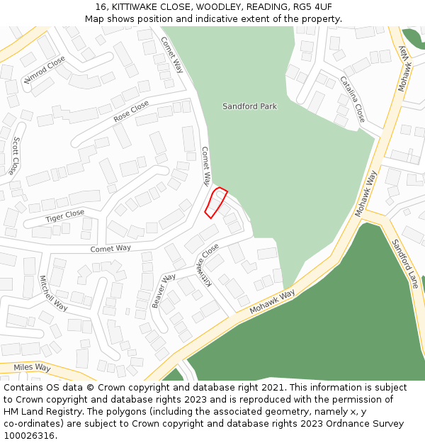 16, KITTIWAKE CLOSE, WOODLEY, READING, RG5 4UF: Location map and indicative extent of plot