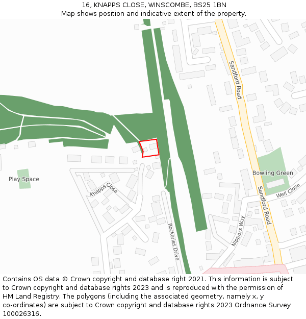 16, KNAPPS CLOSE, WINSCOMBE, BS25 1BN: Location map and indicative extent of plot