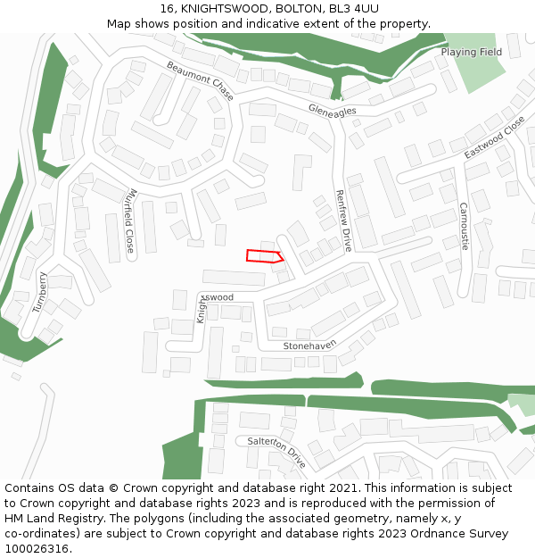 16, KNIGHTSWOOD, BOLTON, BL3 4UU: Location map and indicative extent of plot