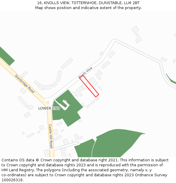 16, KNOLLS VIEW, TOTTERNHOE, DUNSTABLE, LU6 2BT: Location map and indicative extent of plot