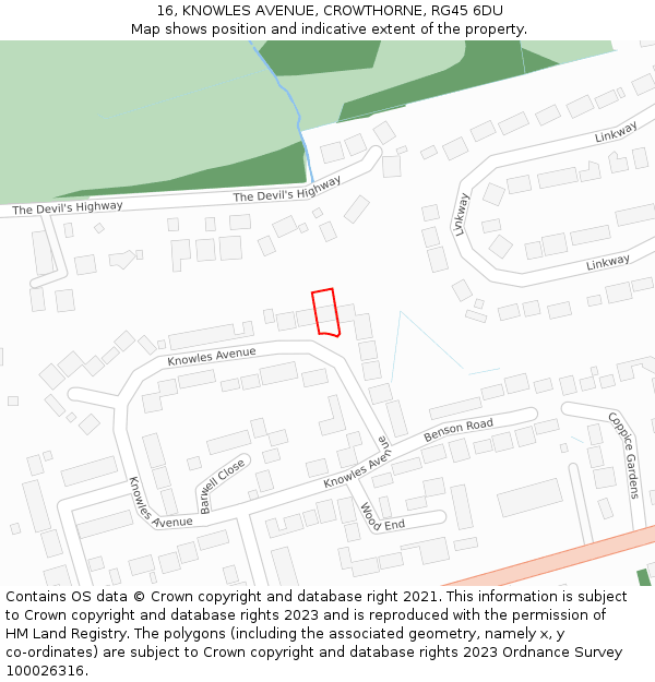 16, KNOWLES AVENUE, CROWTHORNE, RG45 6DU: Location map and indicative extent of plot
