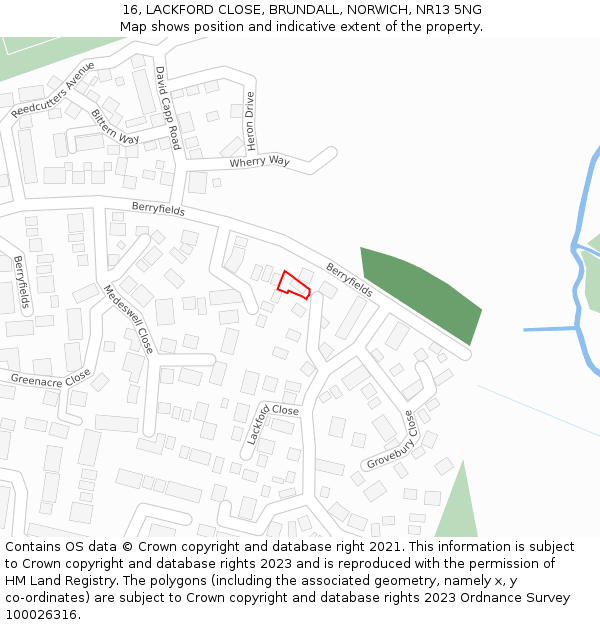 16, LACKFORD CLOSE, BRUNDALL, NORWICH, NR13 5NG: Location map and indicative extent of plot