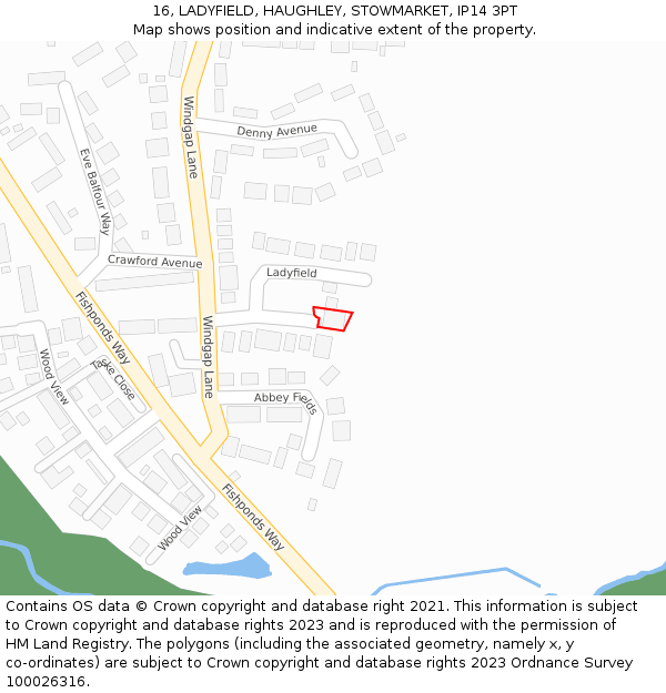 16, LADYFIELD, HAUGHLEY, STOWMARKET, IP14 3PT: Location map and indicative extent of plot