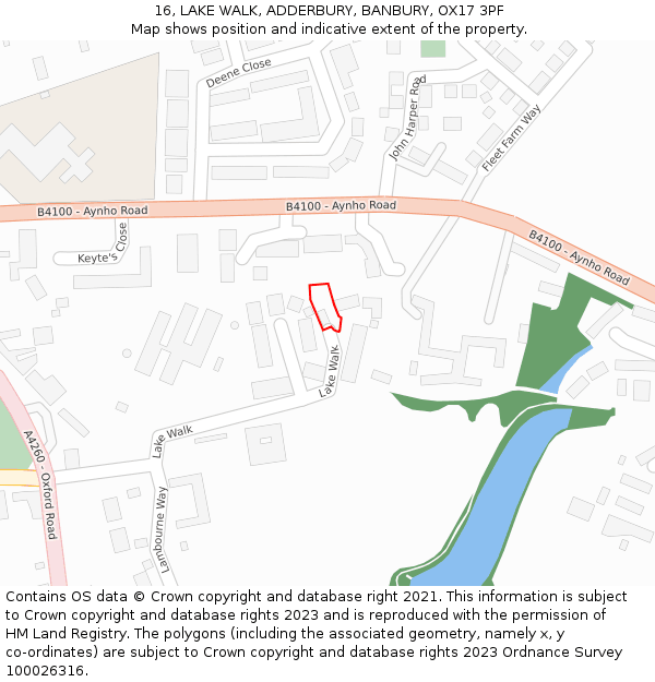 16, LAKE WALK, ADDERBURY, BANBURY, OX17 3PF: Location map and indicative extent of plot