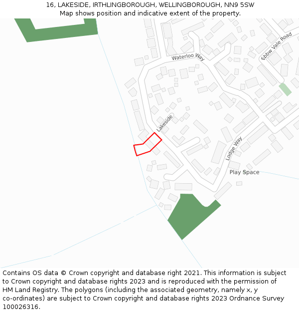 16, LAKESIDE, IRTHLINGBOROUGH, WELLINGBOROUGH, NN9 5SW: Location map and indicative extent of plot