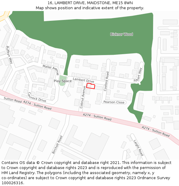 16, LAMBERT DRIVE, MAIDSTONE, ME15 8WN: Location map and indicative extent of plot