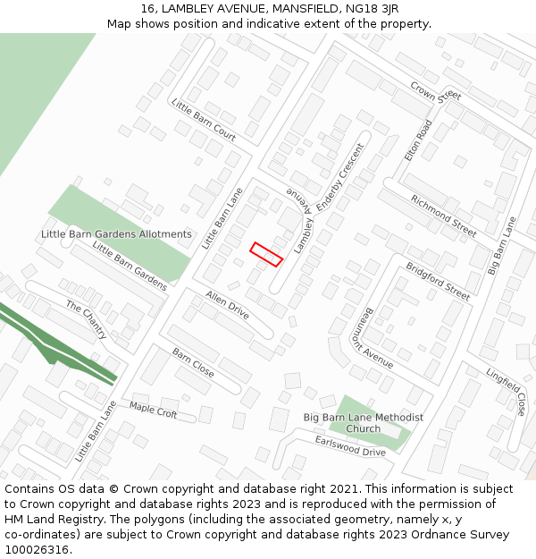 16, LAMBLEY AVENUE, MANSFIELD, NG18 3JR: Location map and indicative extent of plot