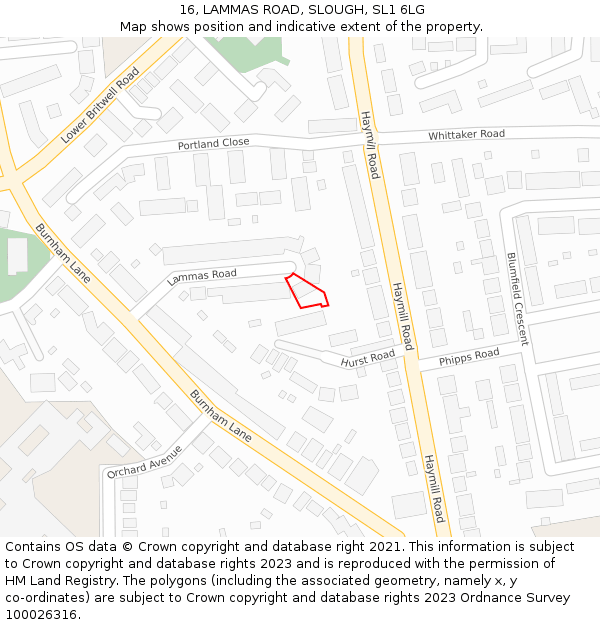 16, LAMMAS ROAD, SLOUGH, SL1 6LG: Location map and indicative extent of plot