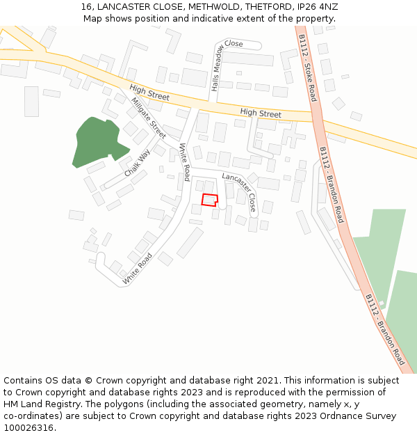 16, LANCASTER CLOSE, METHWOLD, THETFORD, IP26 4NZ: Location map and indicative extent of plot