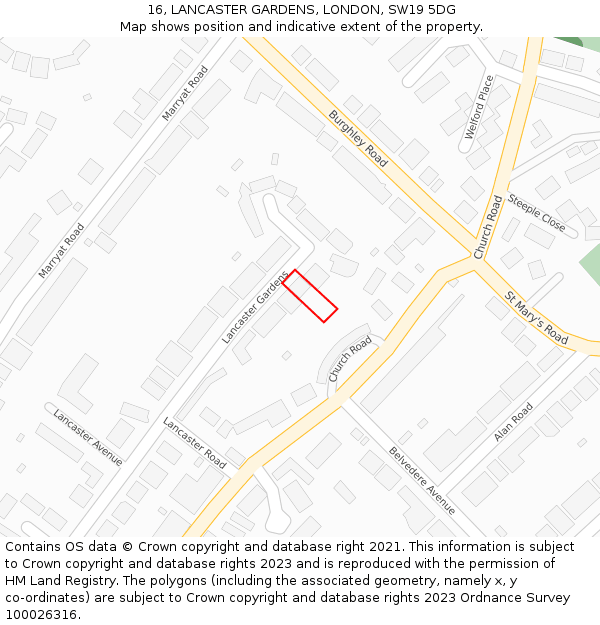 16, LANCASTER GARDENS, LONDON, SW19 5DG: Location map and indicative extent of plot