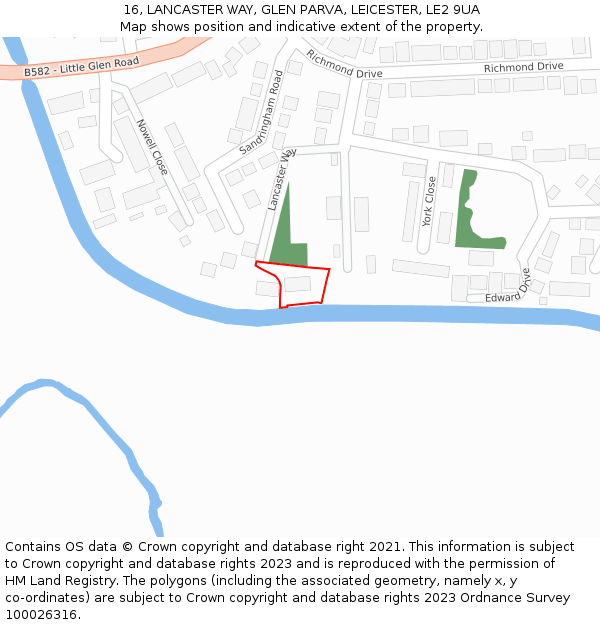 16, LANCASTER WAY, GLEN PARVA, LEICESTER, LE2 9UA: Location map and indicative extent of plot