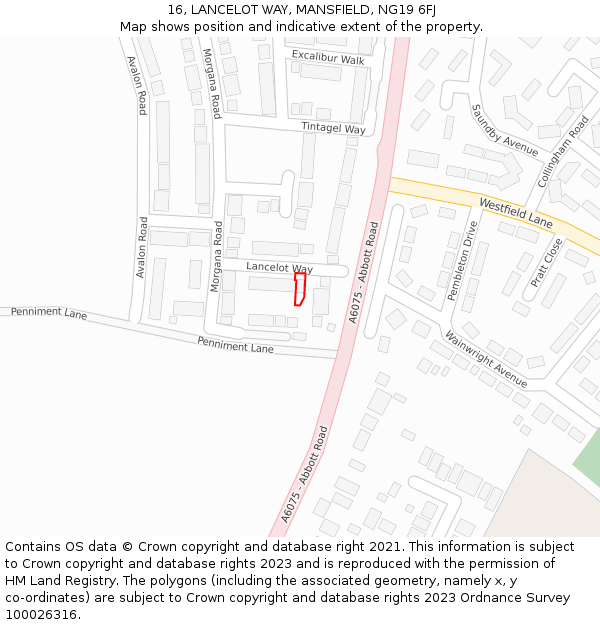 16, LANCELOT WAY, MANSFIELD, NG19 6FJ: Location map and indicative extent of plot