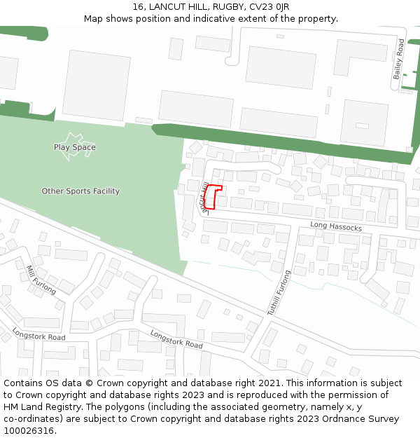 16, LANCUT HILL, RUGBY, CV23 0JR: Location map and indicative extent of plot