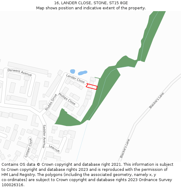16, LANDER CLOSE, STONE, ST15 8GE: Location map and indicative extent of plot