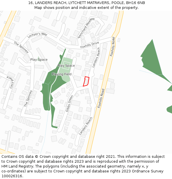 16, LANDERS REACH, LYTCHETT MATRAVERS, POOLE, BH16 6NB: Location map and indicative extent of plot