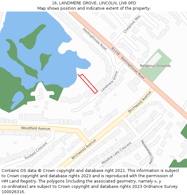 16, LANDMERE GROVE, LINCOLN, LN6 0PD: Location map and indicative extent of plot