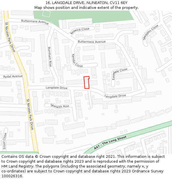 16, LANGDALE DRIVE, NUNEATON, CV11 6EY: Location map and indicative extent of plot