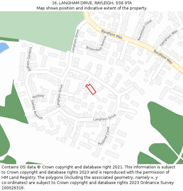 16, LANGHAM DRIVE, RAYLEIGH, SS6 9TA: Location map and indicative extent of plot