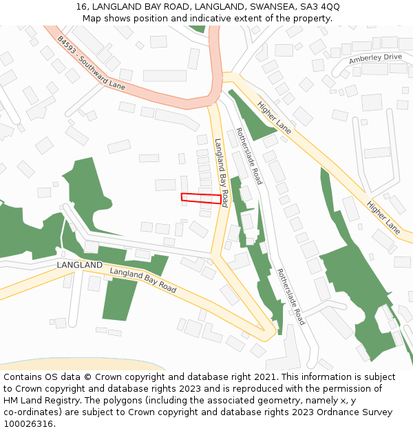 16, LANGLAND BAY ROAD, LANGLAND, SWANSEA, SA3 4QQ: Location map and indicative extent of plot