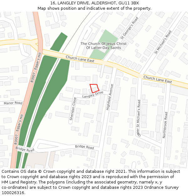 16, LANGLEY DRIVE, ALDERSHOT, GU11 3BX: Location map and indicative extent of plot