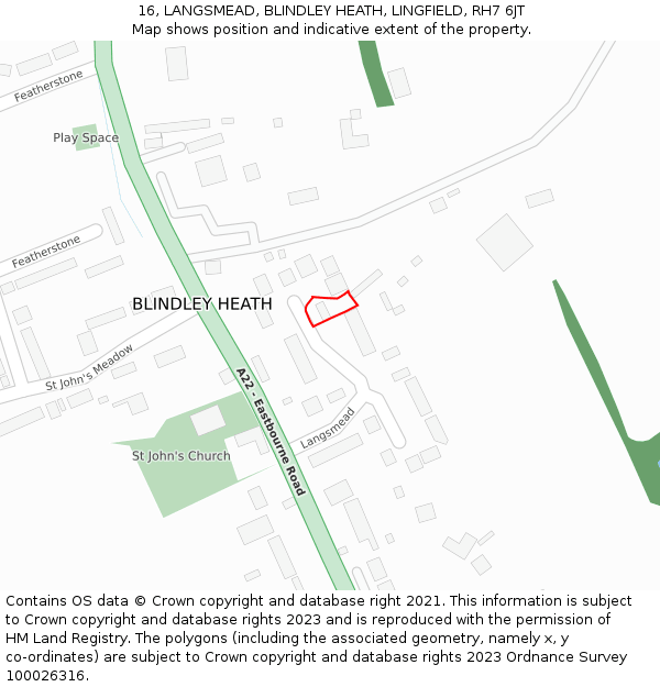 16, LANGSMEAD, BLINDLEY HEATH, LINGFIELD, RH7 6JT: Location map and indicative extent of plot