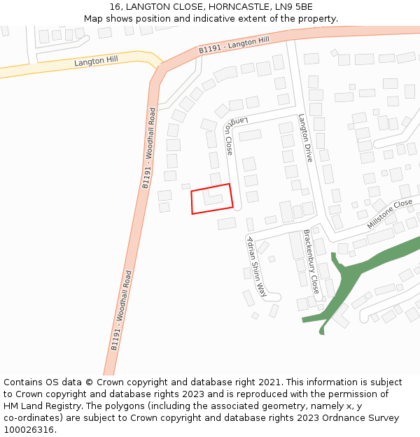 16, LANGTON CLOSE, HORNCASTLE, LN9 5BE: Location map and indicative extent of plot