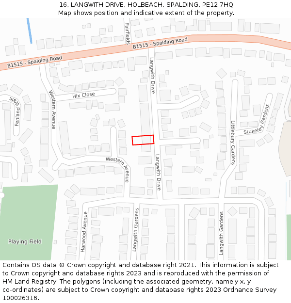 16, LANGWITH DRIVE, HOLBEACH, SPALDING, PE12 7HQ: Location map and indicative extent of plot