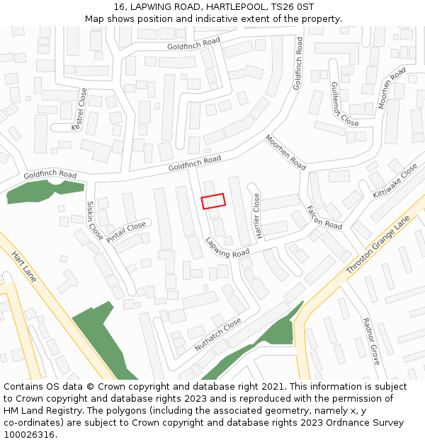 16, LAPWING ROAD, HARTLEPOOL, TS26 0ST: Location map and indicative extent of plot