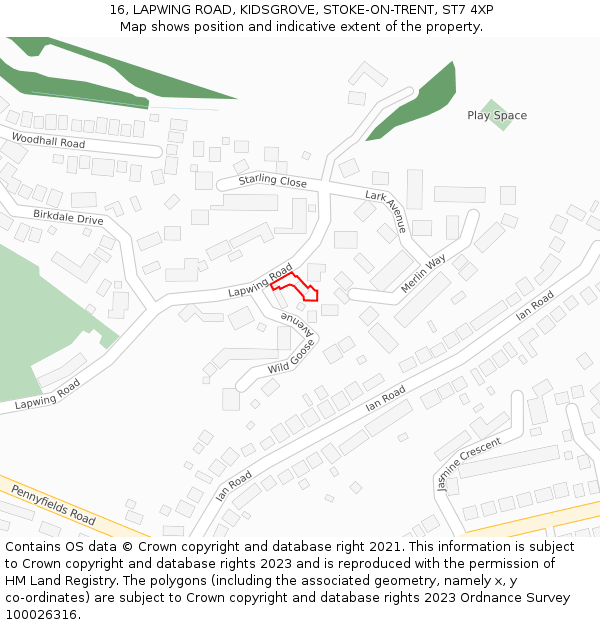 16, LAPWING ROAD, KIDSGROVE, STOKE-ON-TRENT, ST7 4XP: Location map and indicative extent of plot