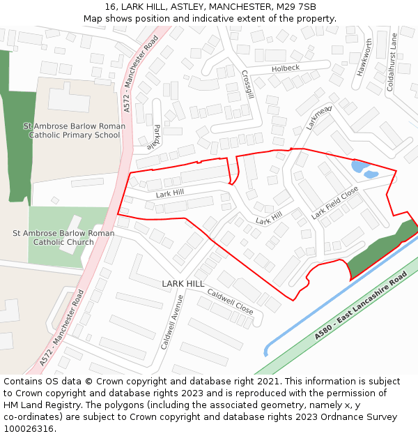 16, LARK HILL, ASTLEY, MANCHESTER, M29 7SB: Location map and indicative extent of plot