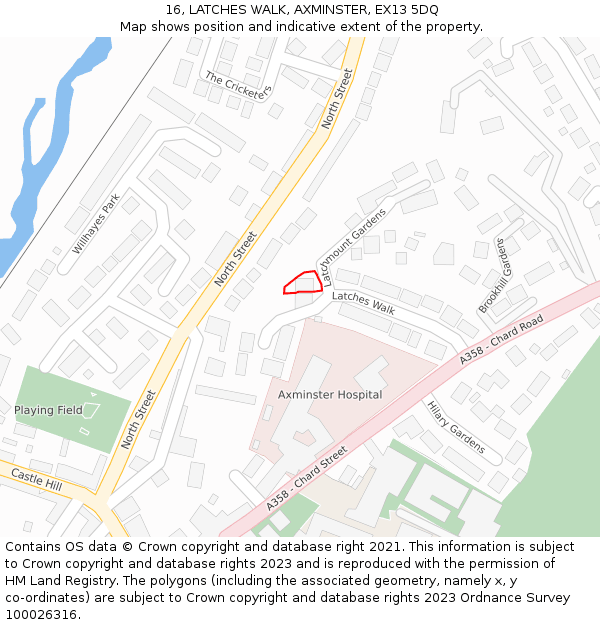 16, LATCHES WALK, AXMINSTER, EX13 5DQ: Location map and indicative extent of plot