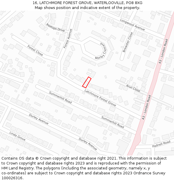 16, LATCHMORE FOREST GROVE, WATERLOOVILLE, PO8 8XG: Location map and indicative extent of plot