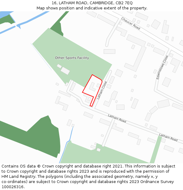 16, LATHAM ROAD, CAMBRIDGE, CB2 7EQ: Location map and indicative extent of plot