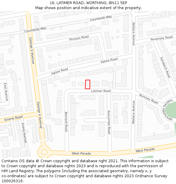 16, LATIMER ROAD, WORTHING, BN11 5EP: Location map and indicative extent of plot