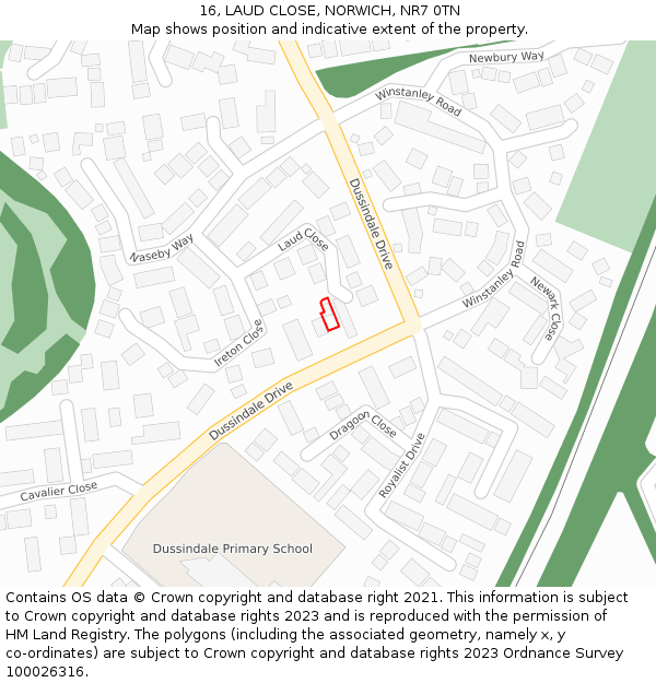 16, LAUD CLOSE, NORWICH, NR7 0TN: Location map and indicative extent of plot