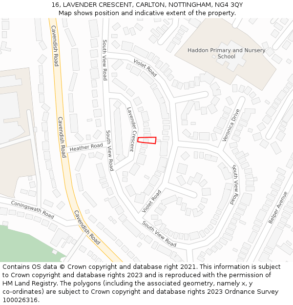 16, LAVENDER CRESCENT, CARLTON, NOTTINGHAM, NG4 3QY: Location map and indicative extent of plot
