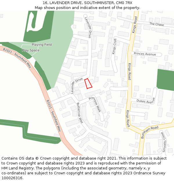 16, LAVENDER DRIVE, SOUTHMINSTER, CM0 7RX: Location map and indicative extent of plot