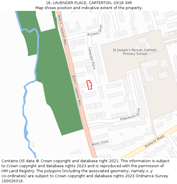 16, LAVENDER PLACE, CARTERTON, OX18 3XR: Location map and indicative extent of plot