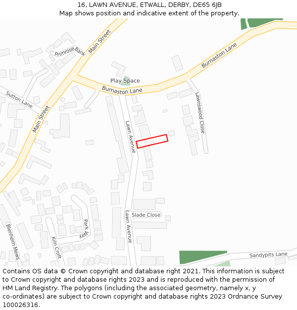 16, LAWN AVENUE, ETWALL, DERBY, DE65 6JB: Location map and indicative extent of plot